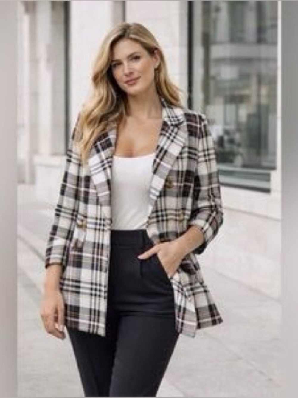 Altar’d State Plaid Double Breasted Blazer M Equestrian Academia Preppy